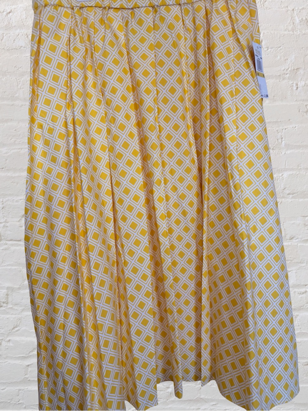 NWT Michael Michael Kors Yellow Geo Diamond Print Pleated Midi Skirt Cotton Med - Picture 6 of 8